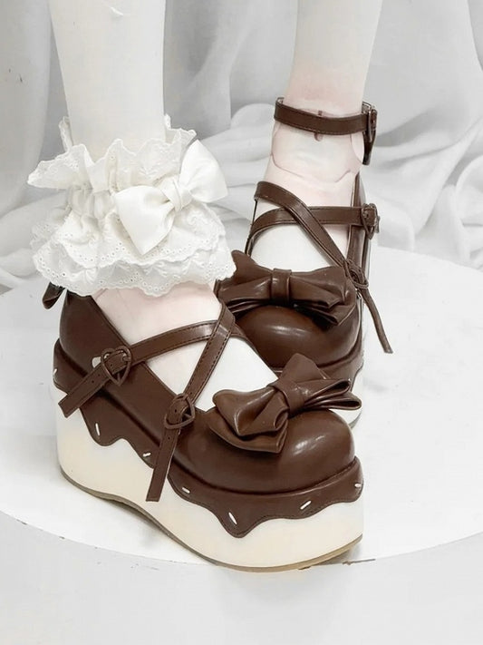 Dark PU Toe Brown Crisscross Design - Platforms Round