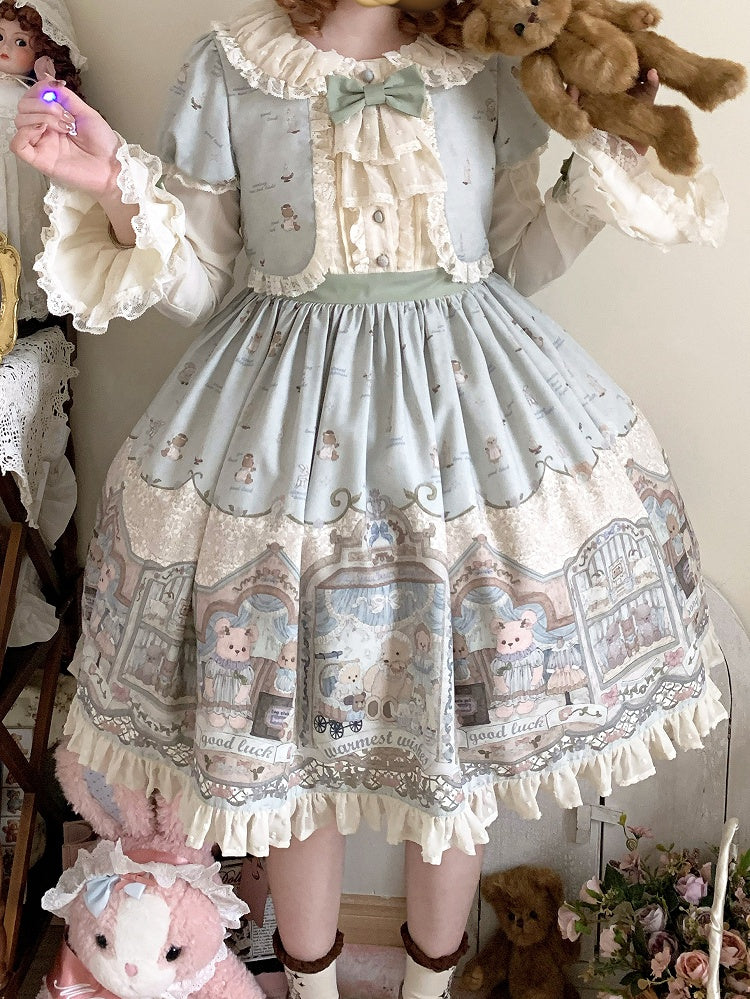 Green Sweet Teddy Lolita Dress Fake Two-pieces Design