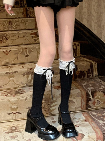 Sweet Lace Trim Bowknot Socks