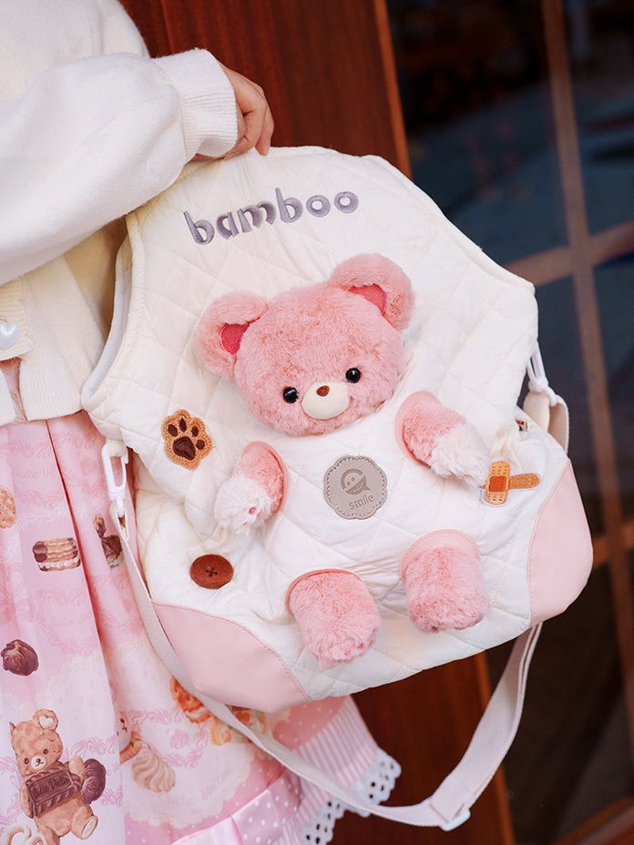 Bag WhitePink With 3 Detachable Plushie Cut-out Design Options Crossbody