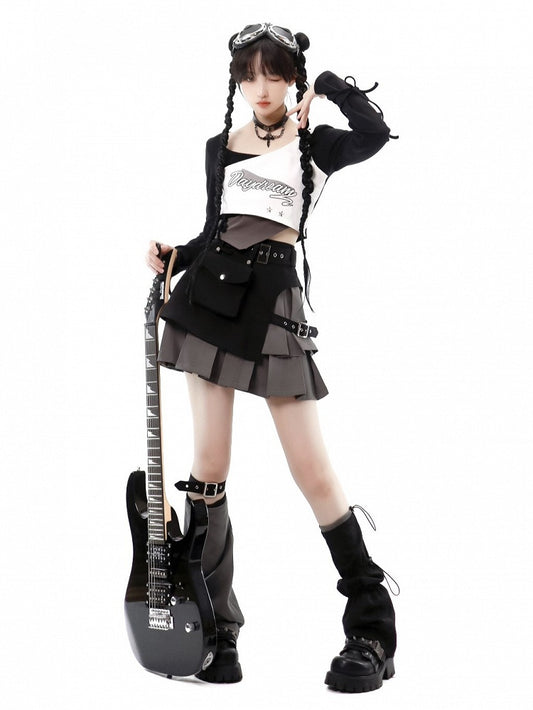 with Techwear Box Futuristic Skirt Pleat Pockets Layered Cargo
