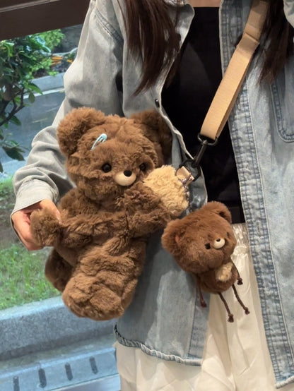 Cute Teddy Brown Plush Backpack/Crossbody