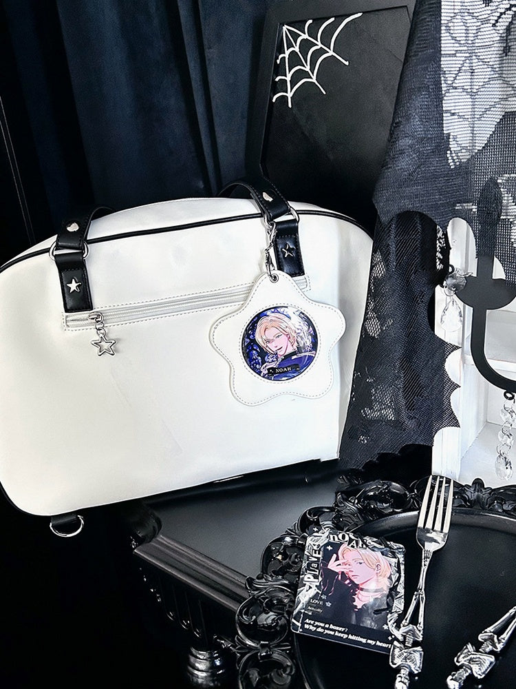 White & Black Contrast Trim Bread-shaped Ita Shoulder Bag