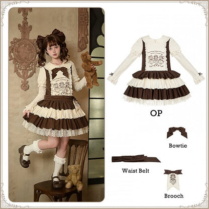 Embroidery Brooches + Details Beige Waist Brown Dress Belt Short Lolita Version Set
