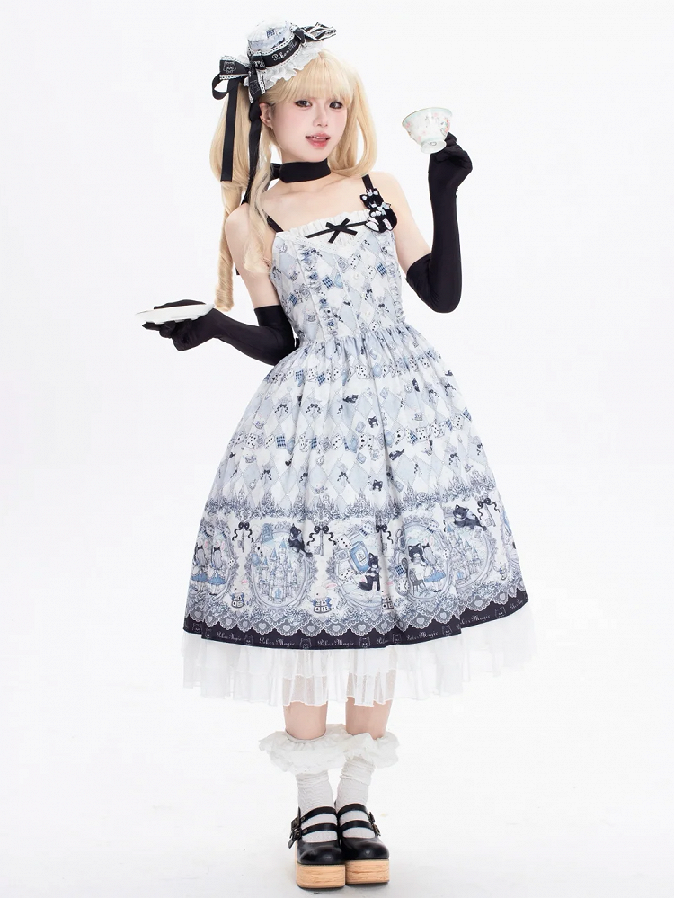 Alice und Kitty Bunny Pullover Themenrock Lolita Print im Wunderland