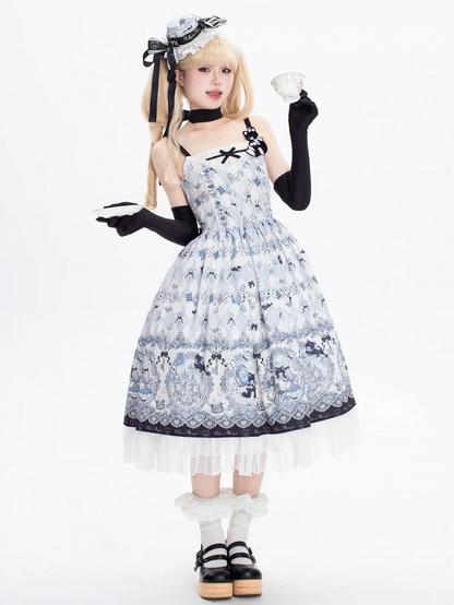Alice und Kitty Bunny Pullover Themenrock Lolita Print im Wunderland