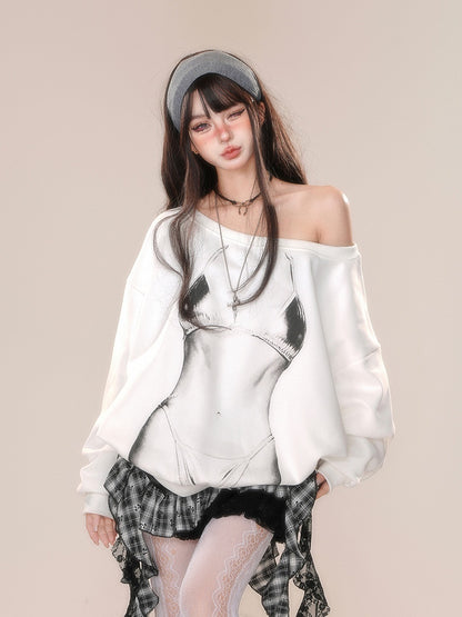 White Asymmetrical Graffiti Sweatshirt