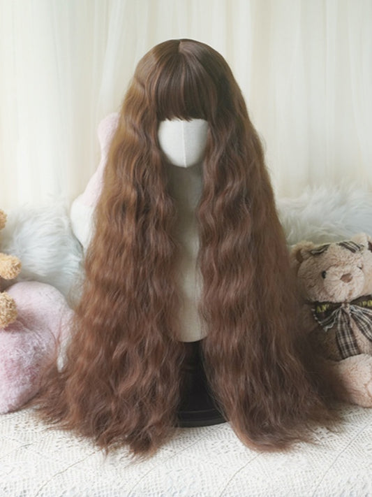 Caramel/Blonde/Orange/Light Blonde Hip Length Curly Wig With Full Bangs