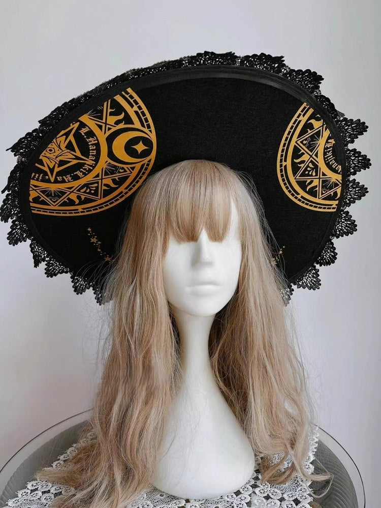 Bowknot Witch with and Golden Hat Feather Decorations Black