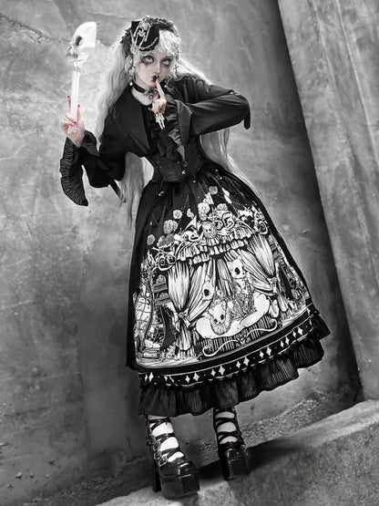 Sleeves Dark Belt Available Black Corset Gothic Plus Set Long - Full Lolita Skirt Sizes Shirt +