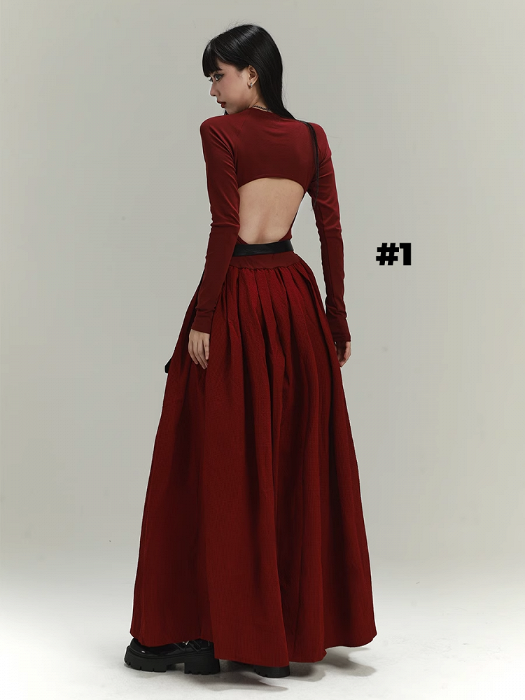 Robe moulante dos nu/dos couvert style gothique rouge vin