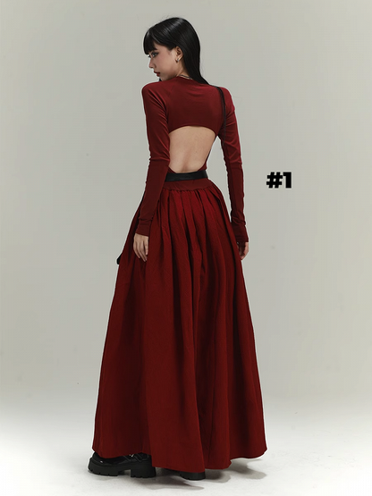 Robe moulante dos nu/dos couvert style gothique rouge vin