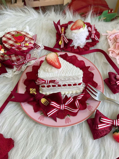 Bow Cake Decoration Red Lolita Sweet Triangle Strawberry with Hat Mini