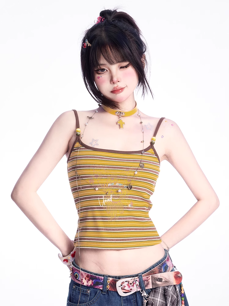 Scoop Top Neckline Ginger/Pink Stripes Cami Slim-fitting