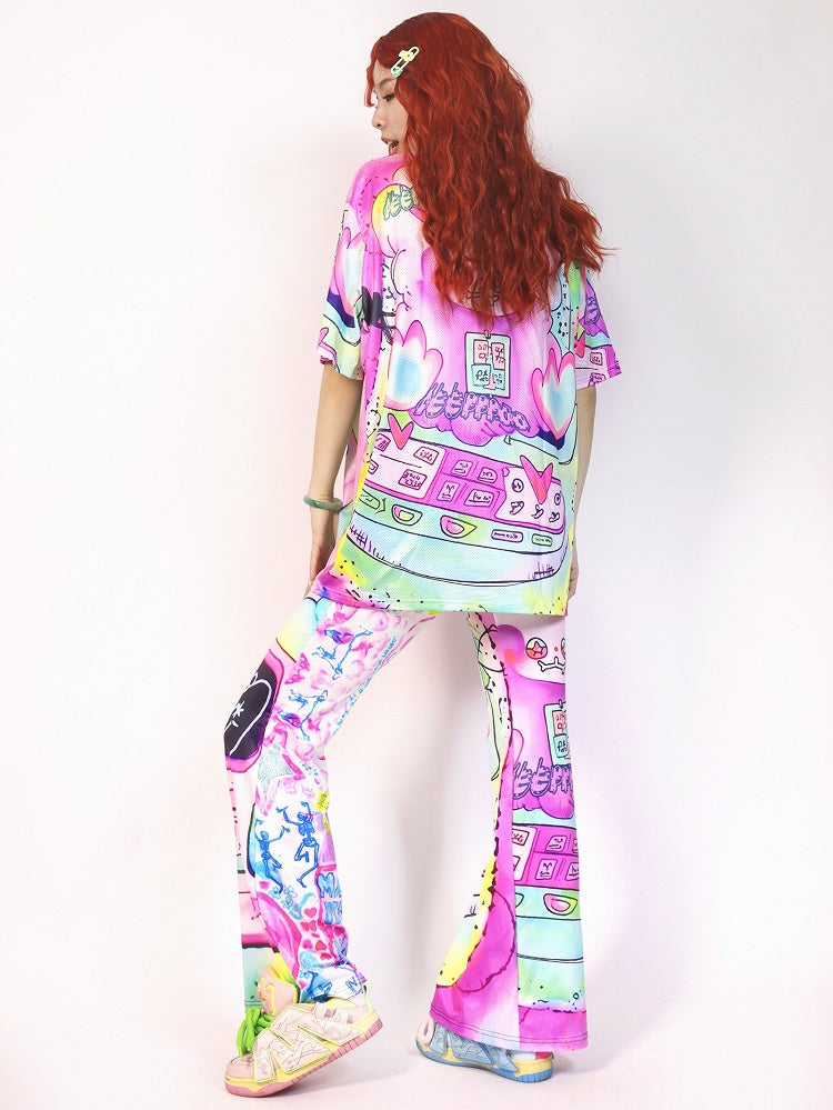Colorful Y2K Sleeve Short Cartoon Print T-Shirt