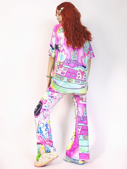 Colorful Y2K Sleeve Short Cartoon Print T-Shirt