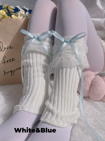 9 Colors Bowknot Lace Cuff Knitted Leg Warmers