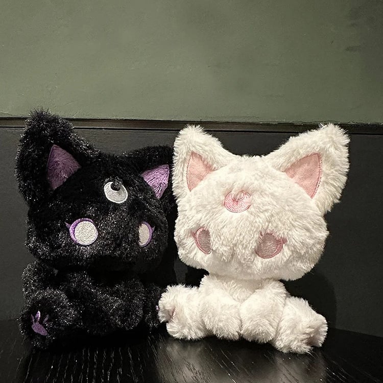 White and Pink Pastel Goth Magic Kitty Plushie