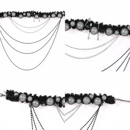 Black Dark Gothic Stud Beaded Pendants Choker