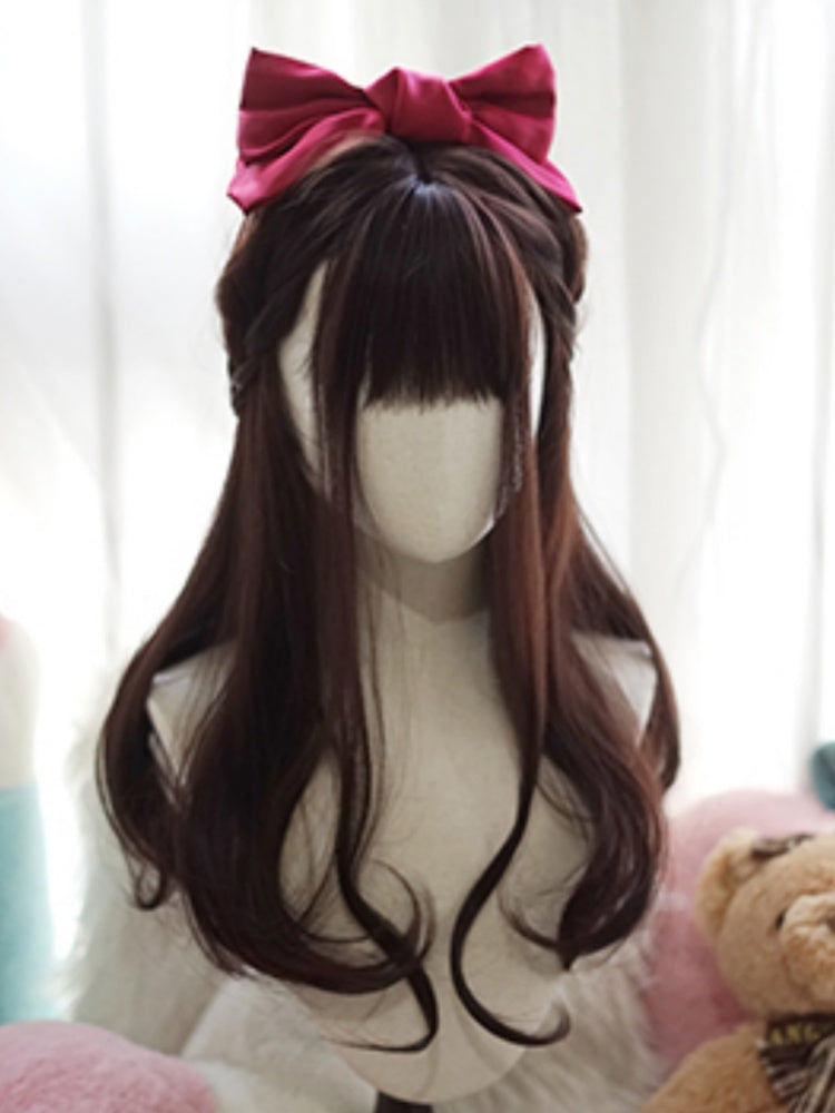 Dark Brown Long Wavy Wig With Full Bangs