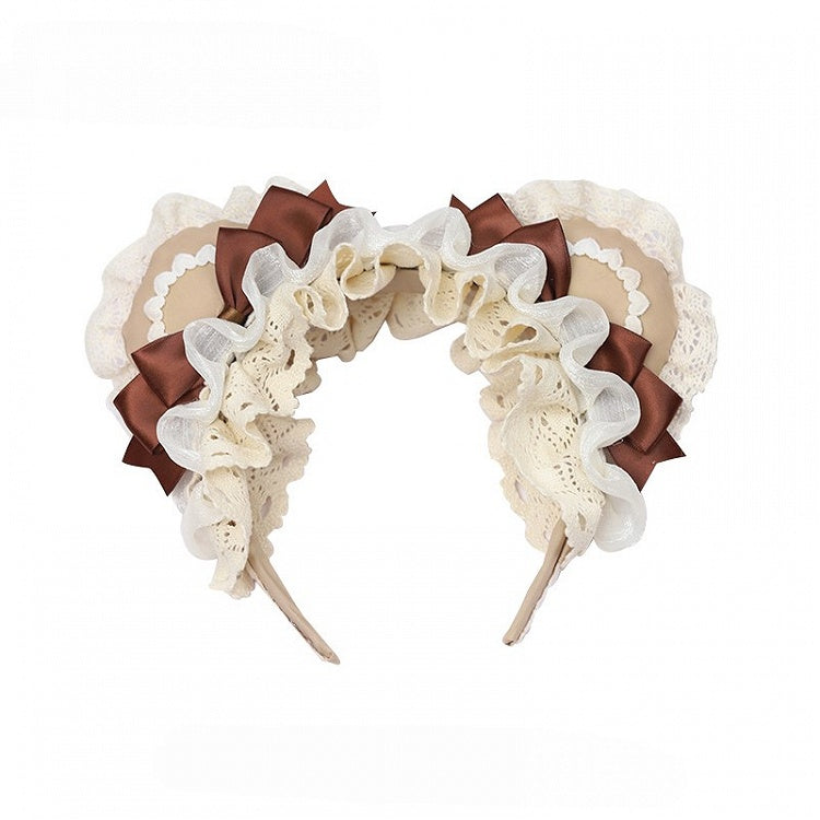 Lace Ear and Details Sweet with KC Lolita Pink/Green/Brown Bear Bow