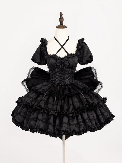 Black Princess Corset Waist Dress Ruffle Skirt