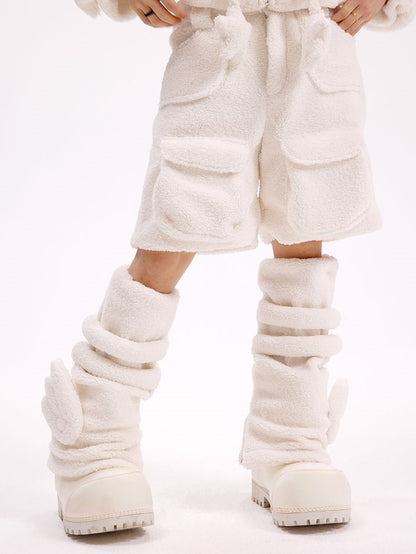 White Angel Wings Fleece Leg Warmers