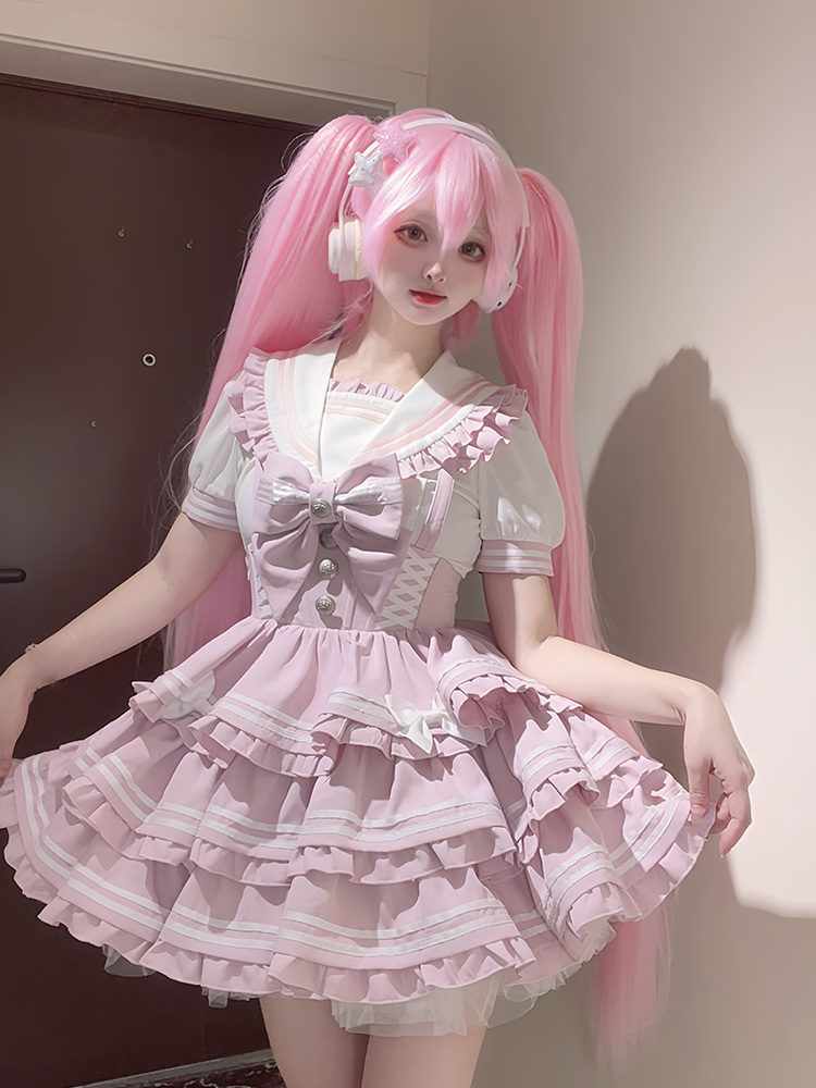 Pink Bow Accent Sailor Collar Light Lolita Blouse Ruffled Sweet