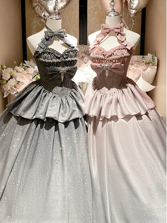 Robe de bal d'anniversaire rose scintillante dégradée avec haut à décolleté en cœur et jupe longue