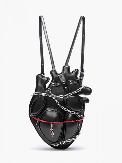 Gothic Black Stud Detail Heart Bag with Chain