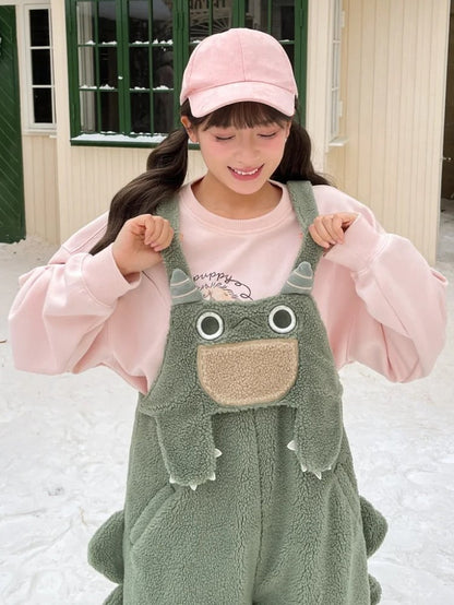 Cute Dinosaur Green Plush Overalls