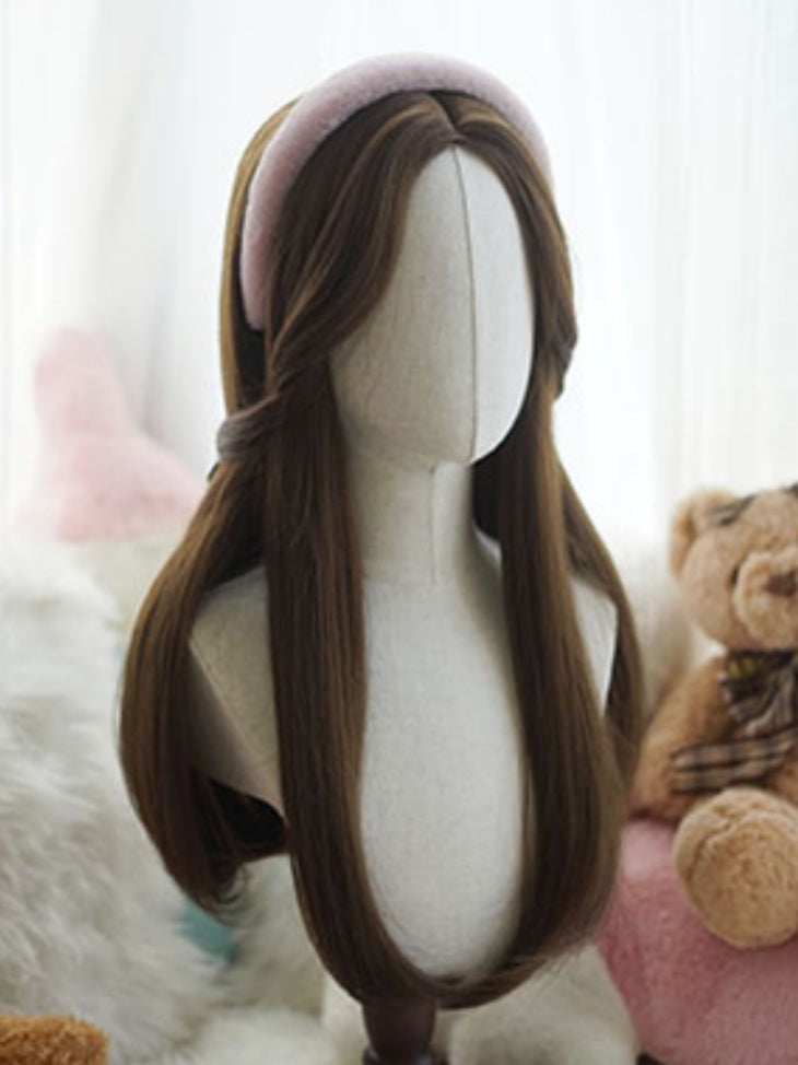 Dark Brown Long Straight Wig With Curtain Bangs