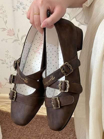 Toe Low Brown mit Design Heels Lolita Crisscross Classic Schuhe Square