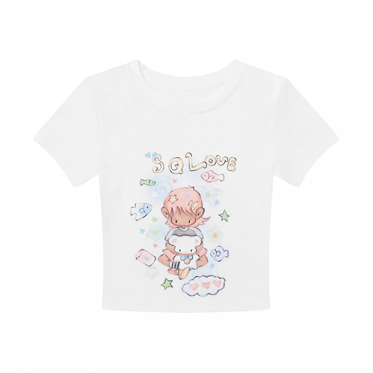 Weißes T-Shirt mit Rundhalsausschnitt und süßem Cartoon-Print