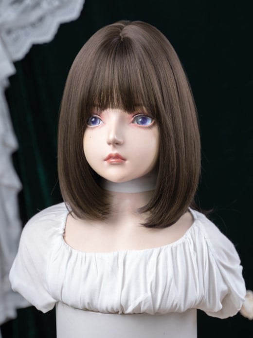 Wig 40CM With Brown Air Length Dark Bangs Synthetic