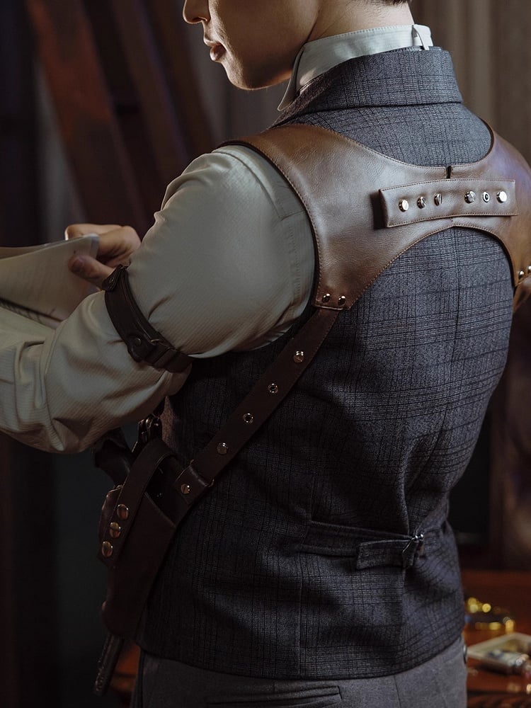 Plaid Dark Waistcoat Gray Steampunk
