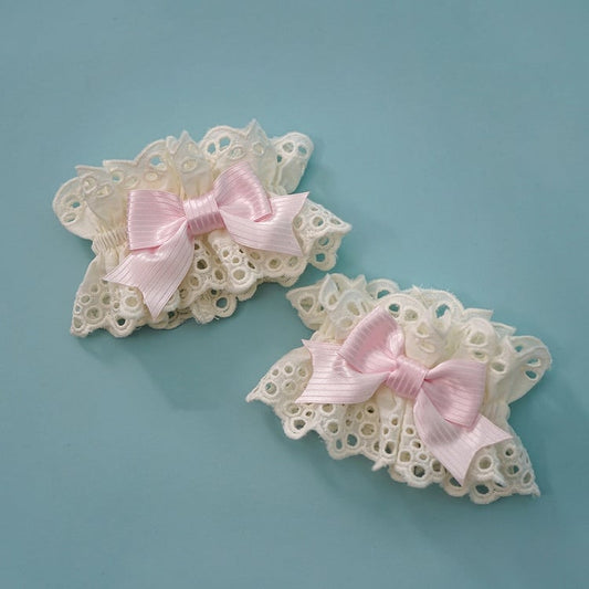 Bow with Wrist Scalloped Creamy Pink Eyelet Cuffs