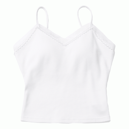 White V-Neck Cami Top with Detachable Padded Cups