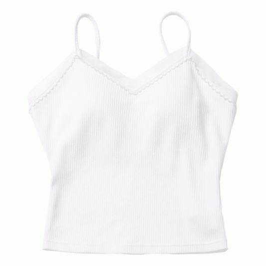 White V-Neck Cami Top with Detachable Padded Cups