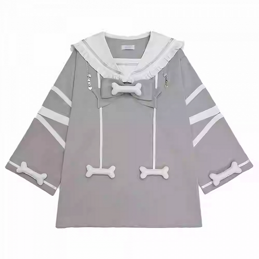 Design Bone Gray Jirai Kei Shoulder Sailor Collar Dress Accents Zipper