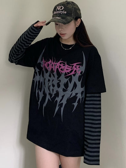 Black Fake Two-piece Graphic T-shirt