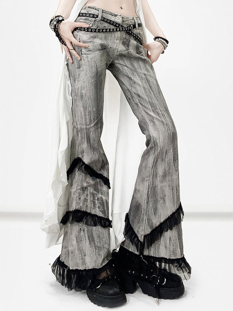 Bittersweet Trim Tie Gray Smoky Dye Jeans Silhouette Lace Flare