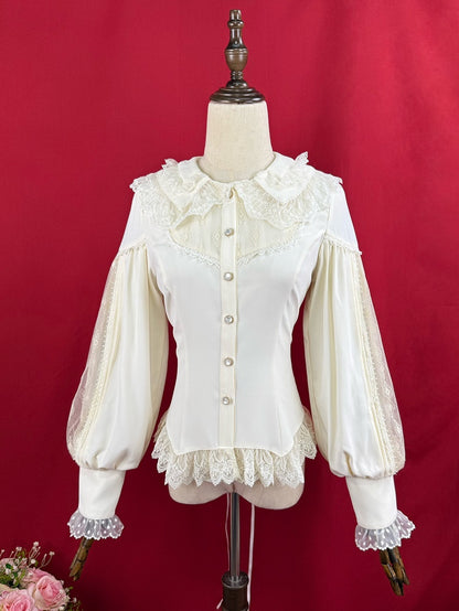 Apricot Double Layered Collar Elegant Long Slevees Shirt