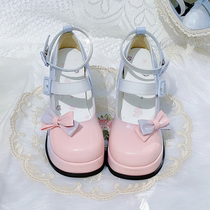 Pink-blue Gradient Detachable Bowknot Platform High Block Heels Lolita Shoes
