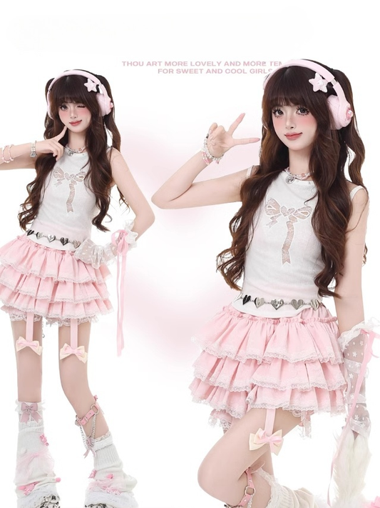 Glamorous Tank Top White Bowknot-Shaped Cutout