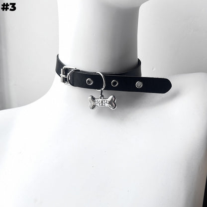 Black Bone/Bell/Cat Paw Pendant Buckle Choker