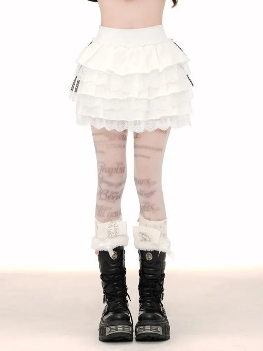 Skirt Tiered Black/White Lace Trim