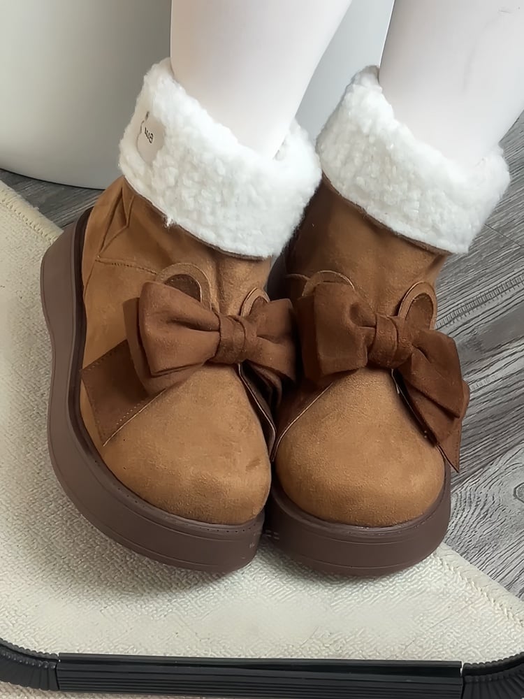 Brown Bunny Ear Bowknot Platform Winter Ugg Boots