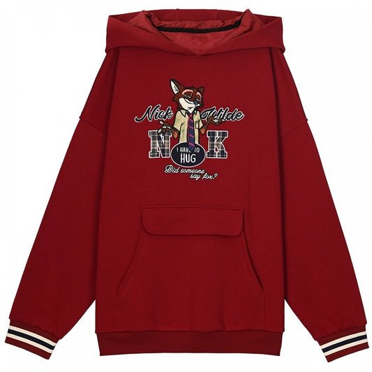 Zootopia Nick Applique Red Loose Hoodie