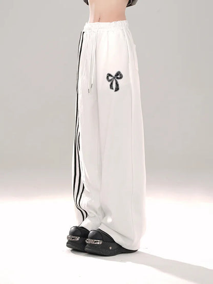 Cut Blokettecore Print Black/White Bowknot Pants Wide-leg